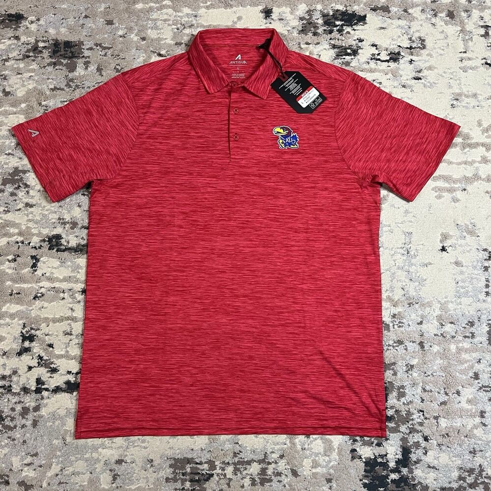 New University Of Kansas Jayhawks Men’s Size L Eternal Polo Shirt Antigua NCAA